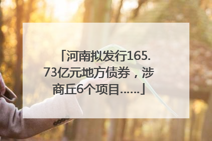 河南拟发行165.73亿元地方债券，涉商丘6个项目……